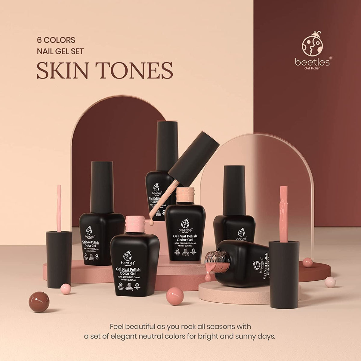 Nail Set 6 Colors Skin Tones Collection Nude Brown Gel Nail Polish Pink Neutral Soak off Uv Led Lamp Needed Manicure Diy Home Gift for Girls