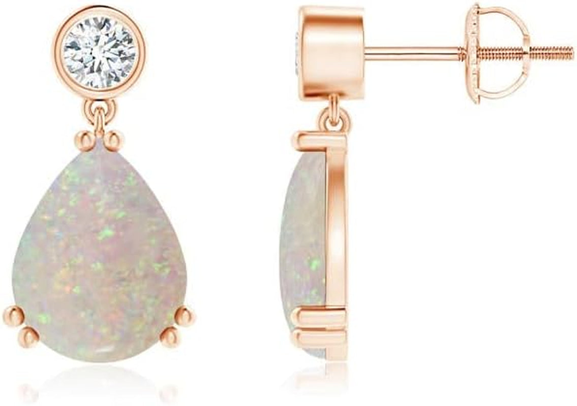 Natural Opal Drop Earrings for Women Girls in Sterling Silver/14K Solid Gold/Platinum | October Birthstone Jewelry Gift for Her | Birthday | Wedding | Anniversary