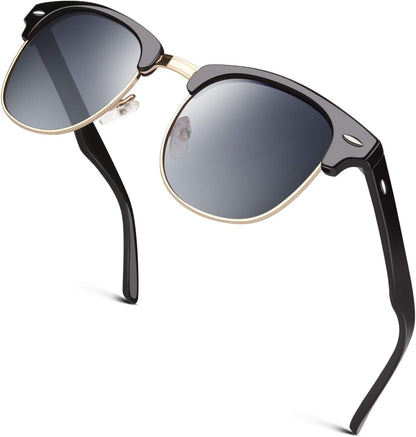 Classic Horn Rimmed Semi Rimless Polarized Sunglasses for Men Women GQO6