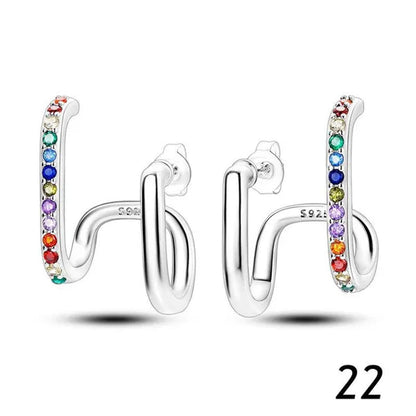 New 925 Sterling Silver Sparkling Two-Tone Zircon Stud Earrings European Fashion Women's Jewelry Earrings