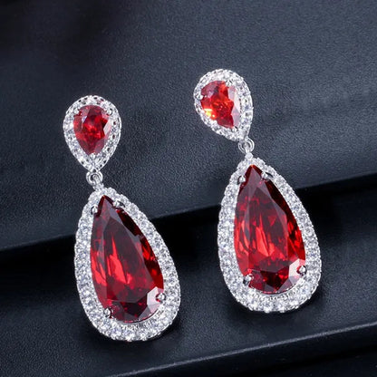 GLORIYA Luxury Wedding Party Jewelry Romantic Purple Crystal Big Tear Drop Earrings For Bridal Dress Accessories