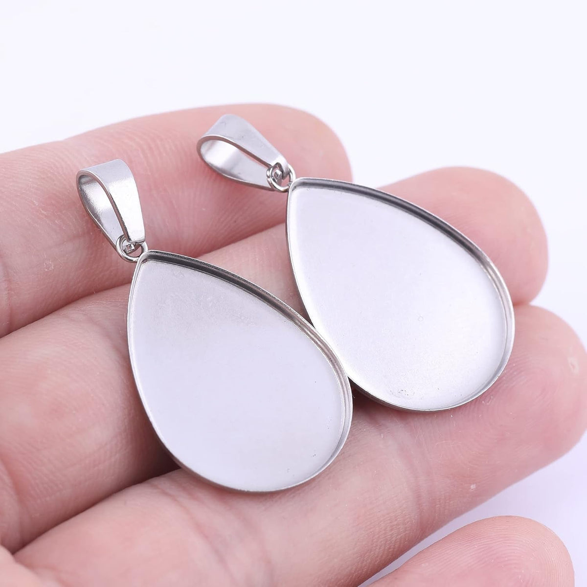 50Pcs Stainless Steel Teardrop Cabochon Base Setting Trays 18X25Mm Charm Pendant Bezel Blanks Diy Necklace Making Findings