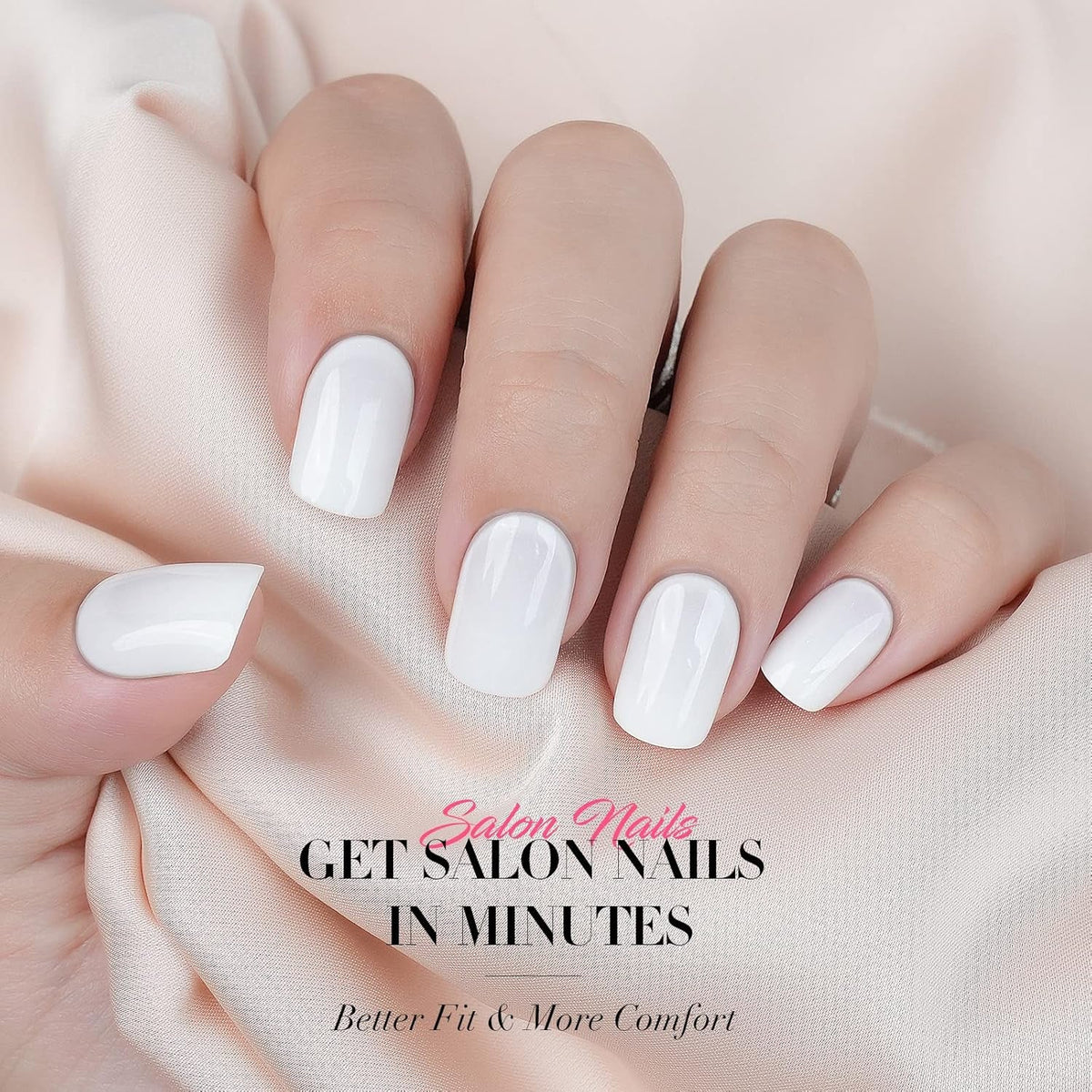 White Press on Nails Short,  Square Solid Color Fake Nails with Glue, Reusable & Natural Acrylic False Nails Stick on Nails for Women Girls Gift, Gel Nail Kit, 24Pcs