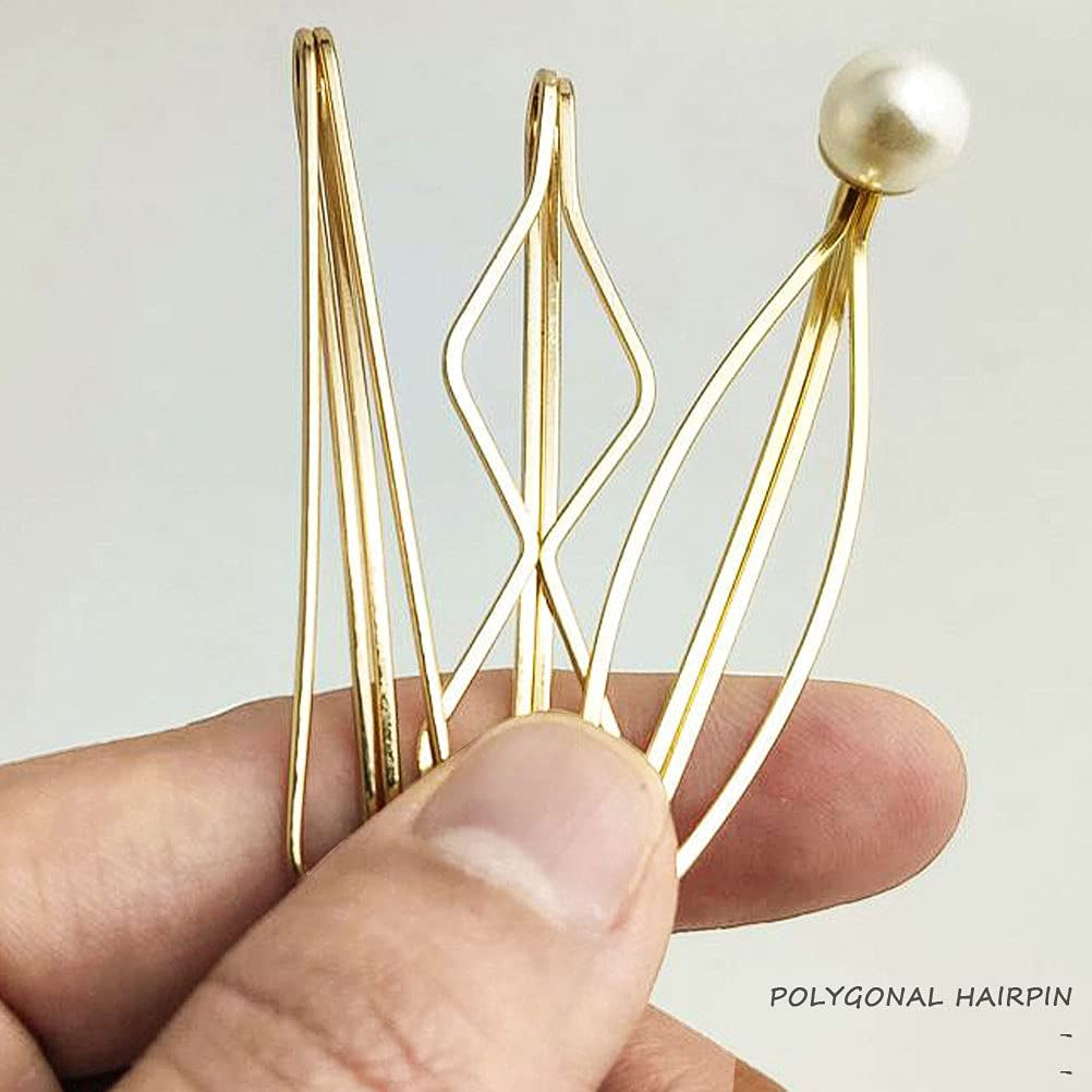 16 Pieces Geometric Metal Hair Pins, Pearls Hair Clips Elegant Hair Barrettes Bridal Gold Metal Bobby Pins Dainty Embellished Bobby Pins for Woman and Girls