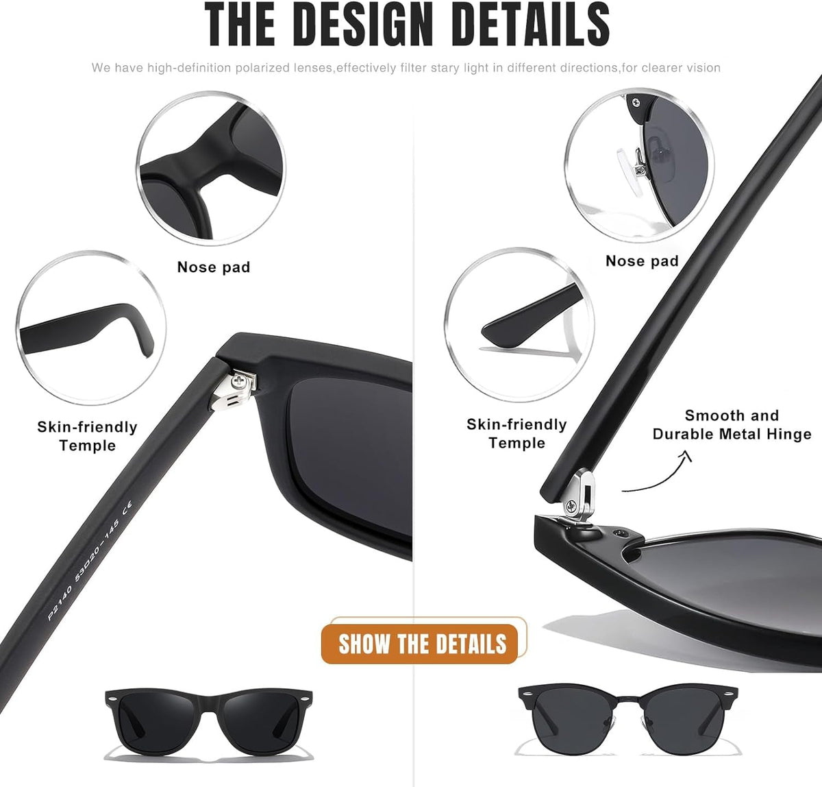Sunglasses Men and Womens, Polarized Sunglasses for men with UV Blocking Semi-Rimless Frame for Driving & Hiking
