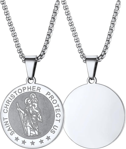 Saint Christopher Pendant Necklace for Men Women Stainless Steel Catholic Amulet Medal Jewelry Personalized Custom with Delicate Packaging
