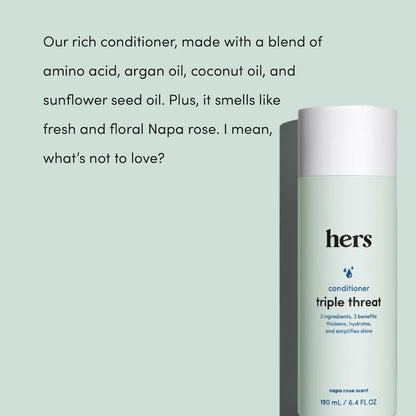 Hers Triple Threat Conditioner for Women, 2 Pack - Thickening, Moisturizing, Reduces Shedding - Color Safe Hair Loss Conditioner - Napa Rose - 2 X 6.4 Fl Oz