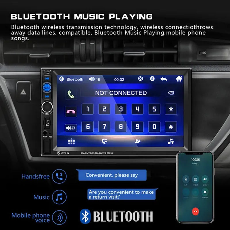 7" Bluetooth HD Touch Screen Car Stereo Radio 2DIN Car MP5 Player FM/USB/AUX/SD Function with Steering Wheel Control +Cam(Optional)