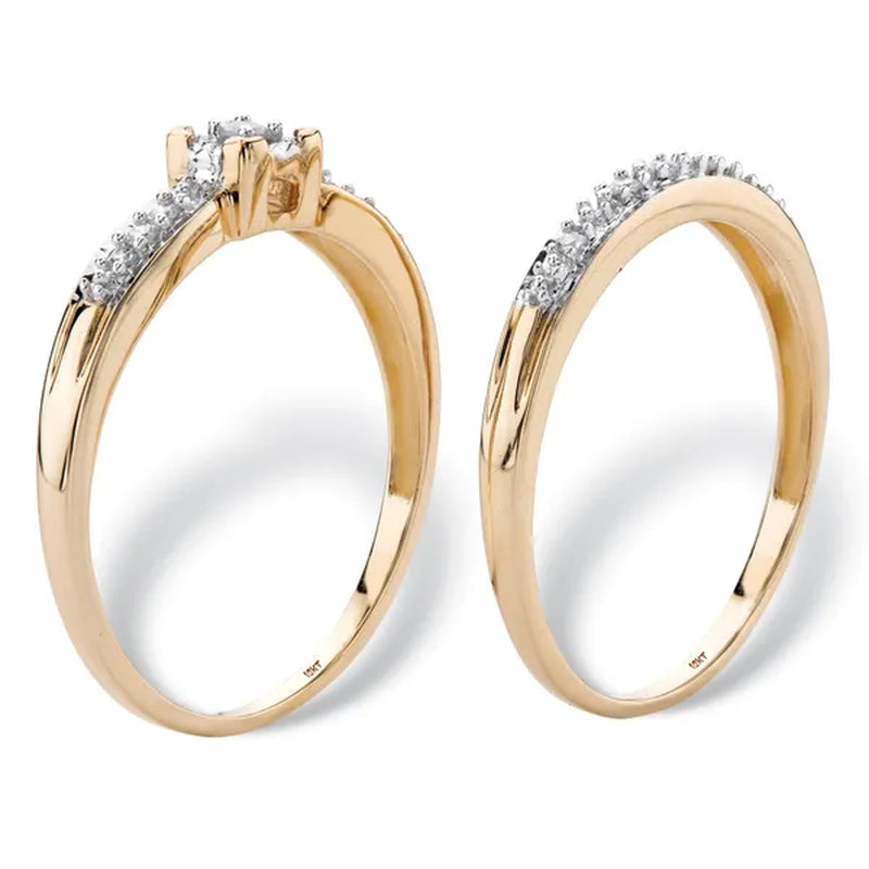 Diamond Engagement Wedding Ring 2-Piece Set 1/8 TCW in Solid 10k Yellow Gold