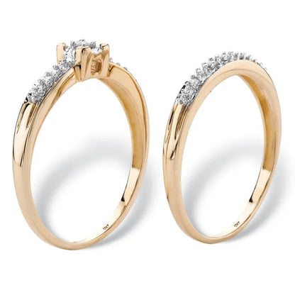 Diamond Engagement Wedding Ring 2-Piece Set 1/8 TCW in Solid 10k Yellow Gold