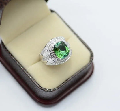 Business Men's Fashion Ring Green Zircon Ring Wedding Engagement Party Jewelry