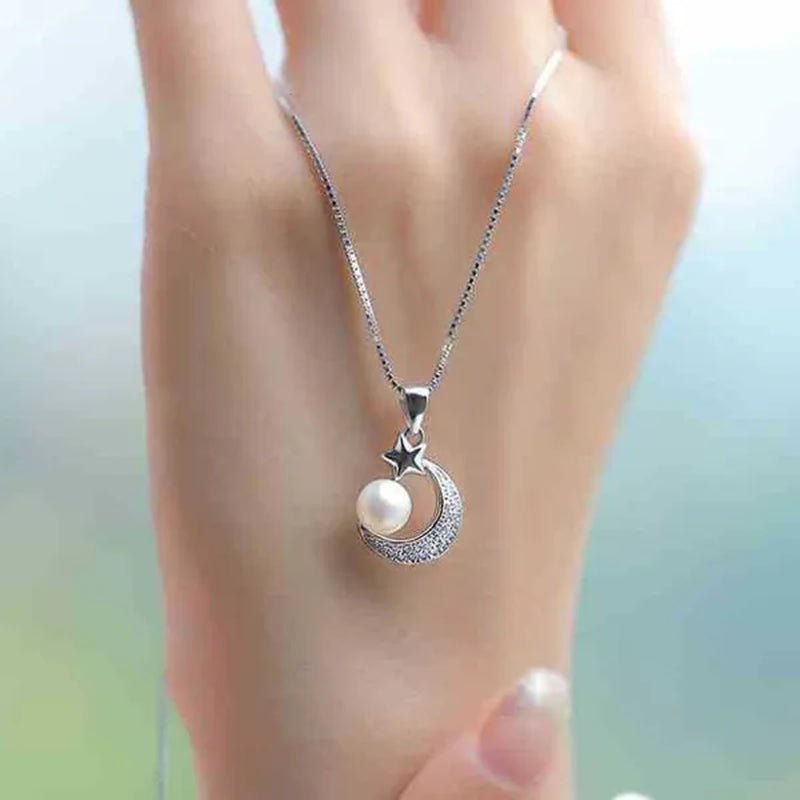 woman fashion Jewellery Elegant temperament   pearl Pendant  Gold-plated Stars and Moons Zircon AAA Necklace