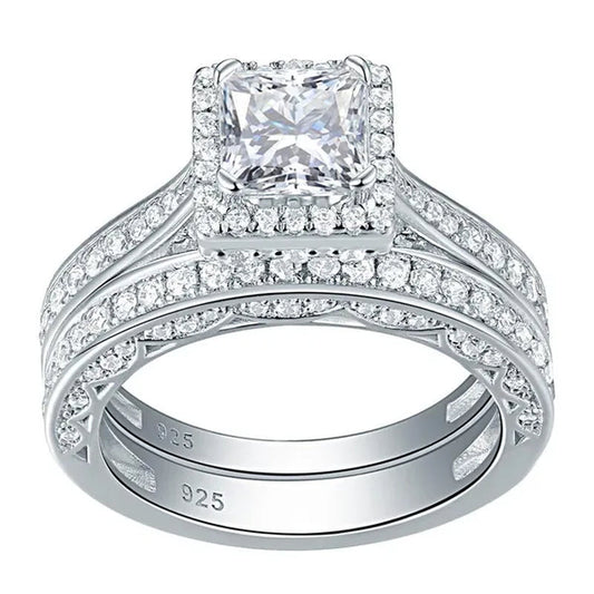 Newshe Vintage Wedding Ring Sets  Engagement Rings for Women Princess Cut AAAAA CZ 925 Sterling Silver Jewelry Gift Sz 4-13