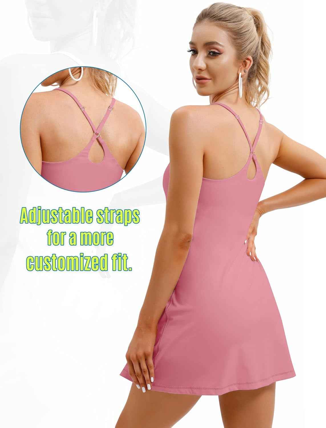 Womens Tennis Dress, Workout Dress with Built-In Bra & Shorts Pockets Summer Dress for Golf Athletic Dresses for Women