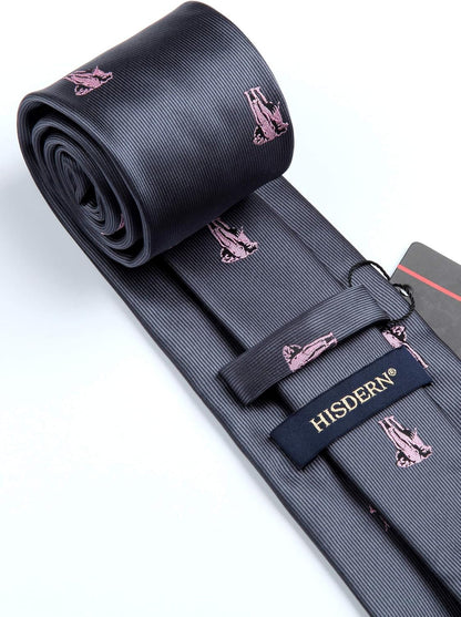 Ties for Men Classic Animal Tie and Pocket Square Set Jacquard Woven Silk Neckties Handkerchief Wedding Party