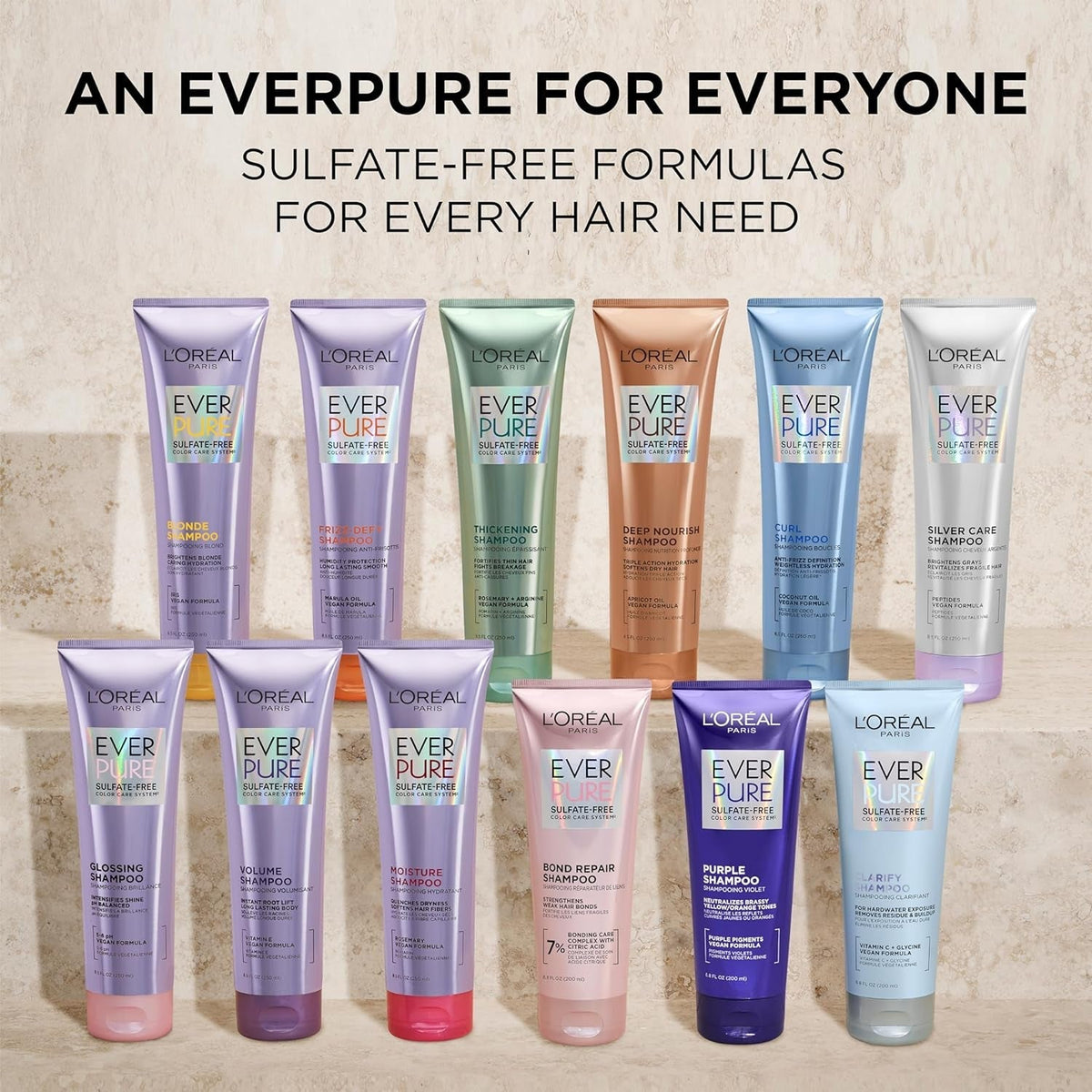 Blonde Sulfate Free Shampoo and Conditioner for Color-Treated Hair, Neutralizes Brass + Balances, Everpure, 8.5 Fl Oz, Set of 2