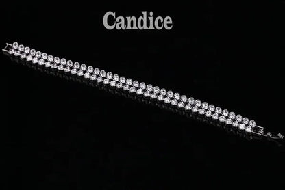 CANDICE Elegant 2 Row Cubic Zirconia Design Sterling Silver Plated Tennis Bracelet& Bangle for Women Gift