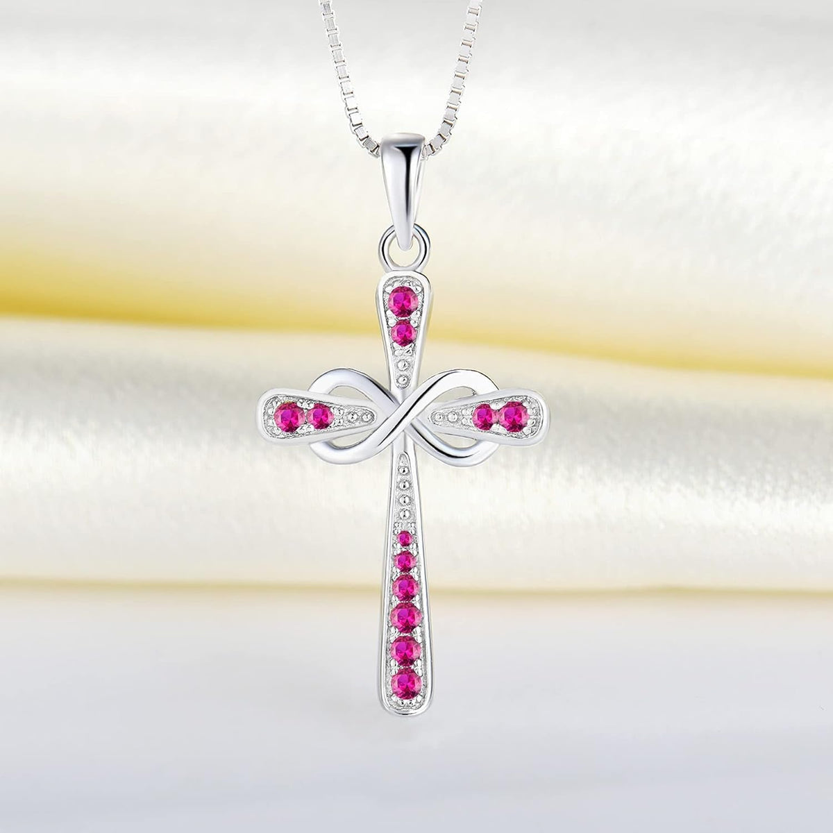 Women'S Cross Necklace 925 Sterling Silver Infinity Pendant Birthstone Criss Jewelry