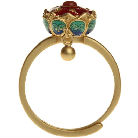 Buddhism Lotus Rotating Ring Buddhist Tibetan Prayer Wheel Mantra Finger Ring YVO