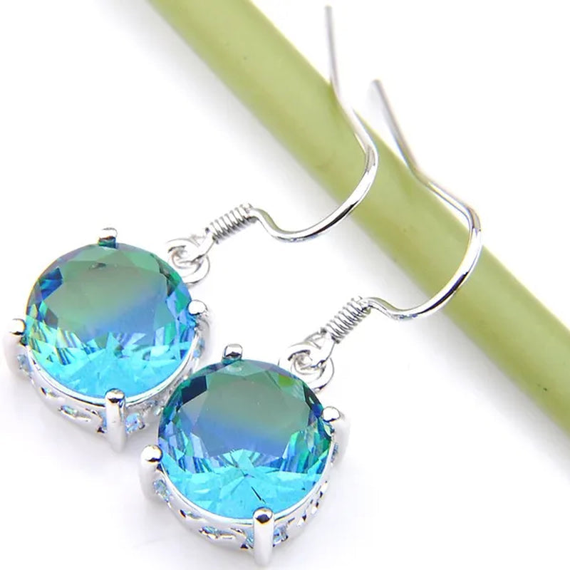 Luckyshine Sparking Round Fire Bi-Colored Tourmaline Gemstone Silver Earrings Pendants Necklaces Jewelry Sets for Women
