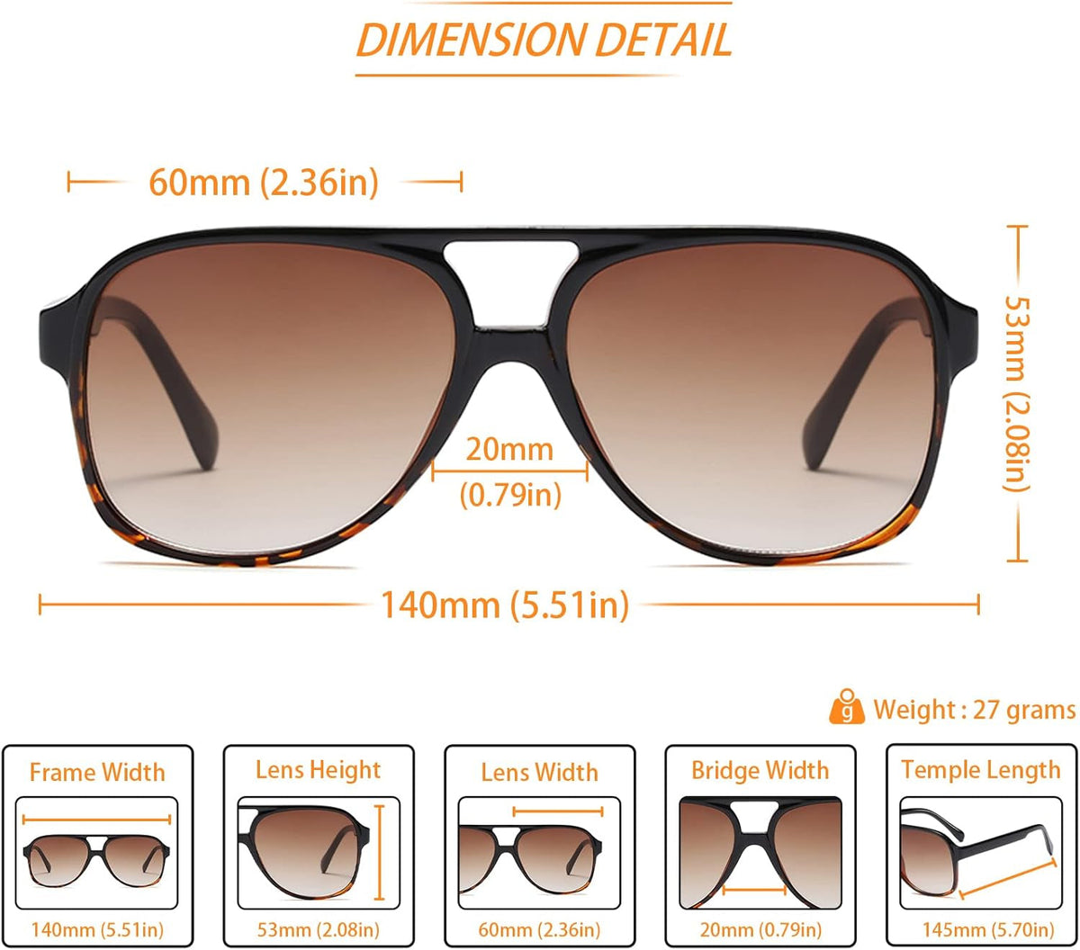 Vintage Retro 70S Sunglasses for Women Men Classic Large Square Aviator Trendy Glasses