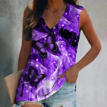 Ethnic Style Multi-pattern Print Sleeveless T-shirt Women's Vest V-neck Casual Loose Shirts Blouse Tank Top Camisoles