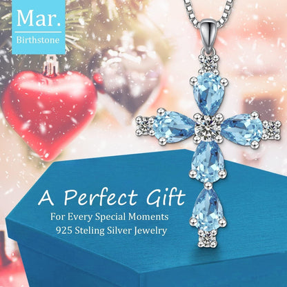Cross Necklace for Women,925 Sterling Silver Jesus Christian Religious Birthstone Jewelry