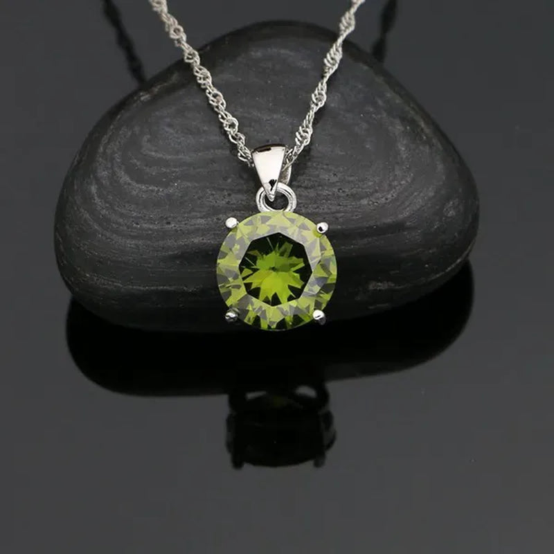 925 Sterling Silver Jewelry Set Olive Green Cubic Zirconia Retro Earrings Ring Pendant Necklace Bracelet 4Pcs for Bride