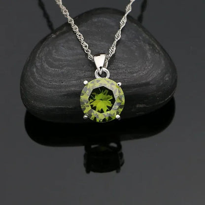 925 Sterling Silver Jewelry Set Olive Green Cubic Zirconia Retro Earrings Ring Pendant Necklace Bracelet 4Pcs for Bride