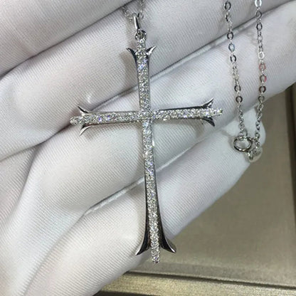 925 Sterling Silver Religious Cross Long Pendant Necklace Moissanite Charm Necklace for Women Fashion Necklace Unisex Party Banquet Fine Jewelry Personality Valentine Gift