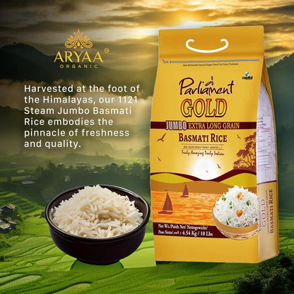 Gold Jumbo Extra Long Basmati Rice | Indian Risotto | All Natural | Vegan | Gluten Friendly | NON-GMO | Aged Perfection | Luxurious Taste | Product of India (10, Pounds)