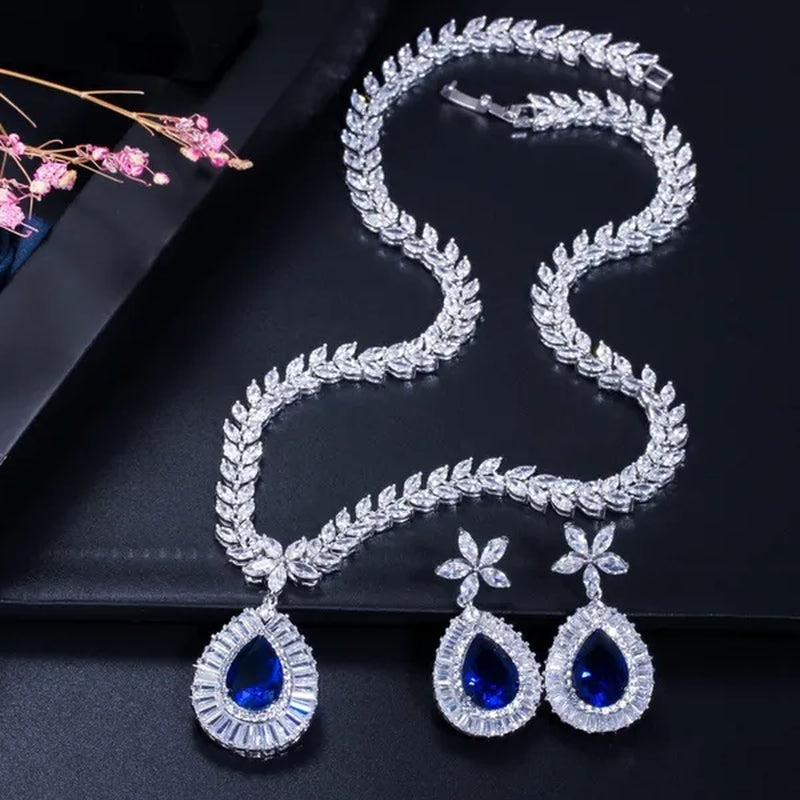 CANDICE Luxury Bridal Red CZ Stone Costume Jewelry Sets Pear Drop Red Zirconia Party Necklace Earrings Set For Women Wedding