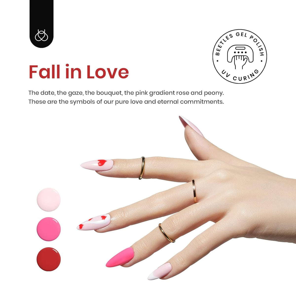 Beetles Pink Gel Nail Polish Set -6 Colors Pink Gel Polish Nail Kit Red Nude Pink White Glitter Color Gel Fall in Love Collection Soak off Uv LED Nail Lamp Gift for Women & Girls