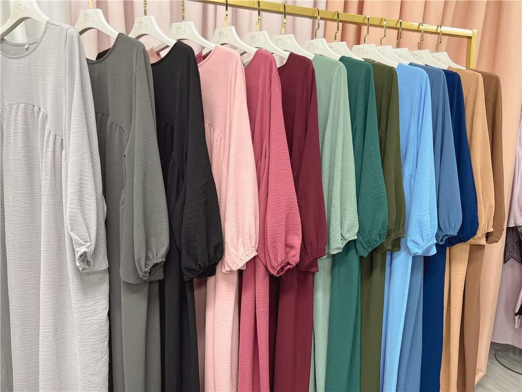 Women Muslim Dress Ramadan Prayer Garment Abaya Dubai Islam Eid Crepe Balloon Sleeve African Turkey Robe without Hijab