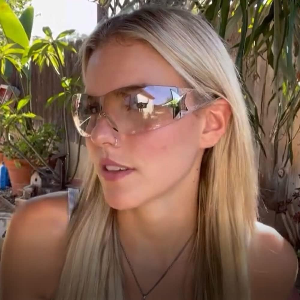 Rimless Y2K Sunglasses for Women Men,Trendy Shield Wrap Around Sunglasses Oversized Fashion Frameless Sun Glasses
