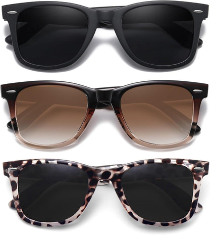 Retro Polarized Sunglasses for Women Men Classic Mirror Lens Driving Trendy Sun Glasses UV Protection (3 Pack)