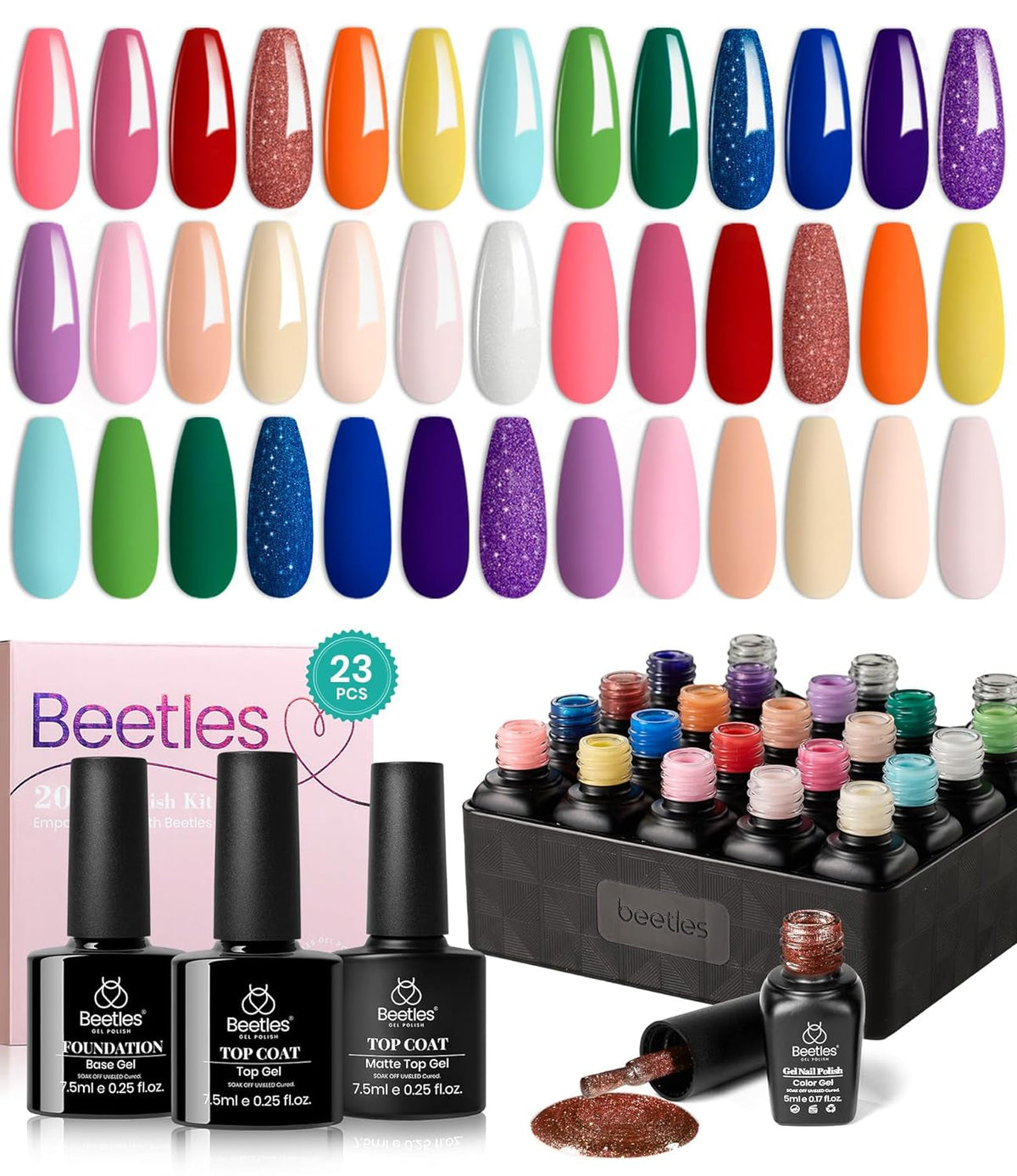Nail Set 20 Colors Healing Elixir Collection Manicure Kit Pink Neutral Purple Blue Green Gel Nail Kit with 3Pcs Base Matte and Glossy Top Coat Soak off Uv for Women 2024 Ideal Gift