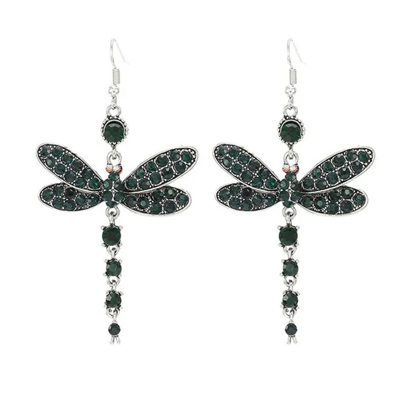 1 Pair Women'S Ethnic Style Tassel Dragonfly Earring Dragonfly Earrings with Tiny Rhinestones
