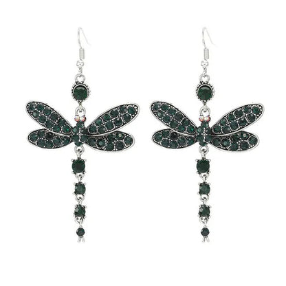 1 Pair Women'S Ethnic Style Tassel Dragonfly Earring Dragonfly Earrings with Tiny Rhinestones