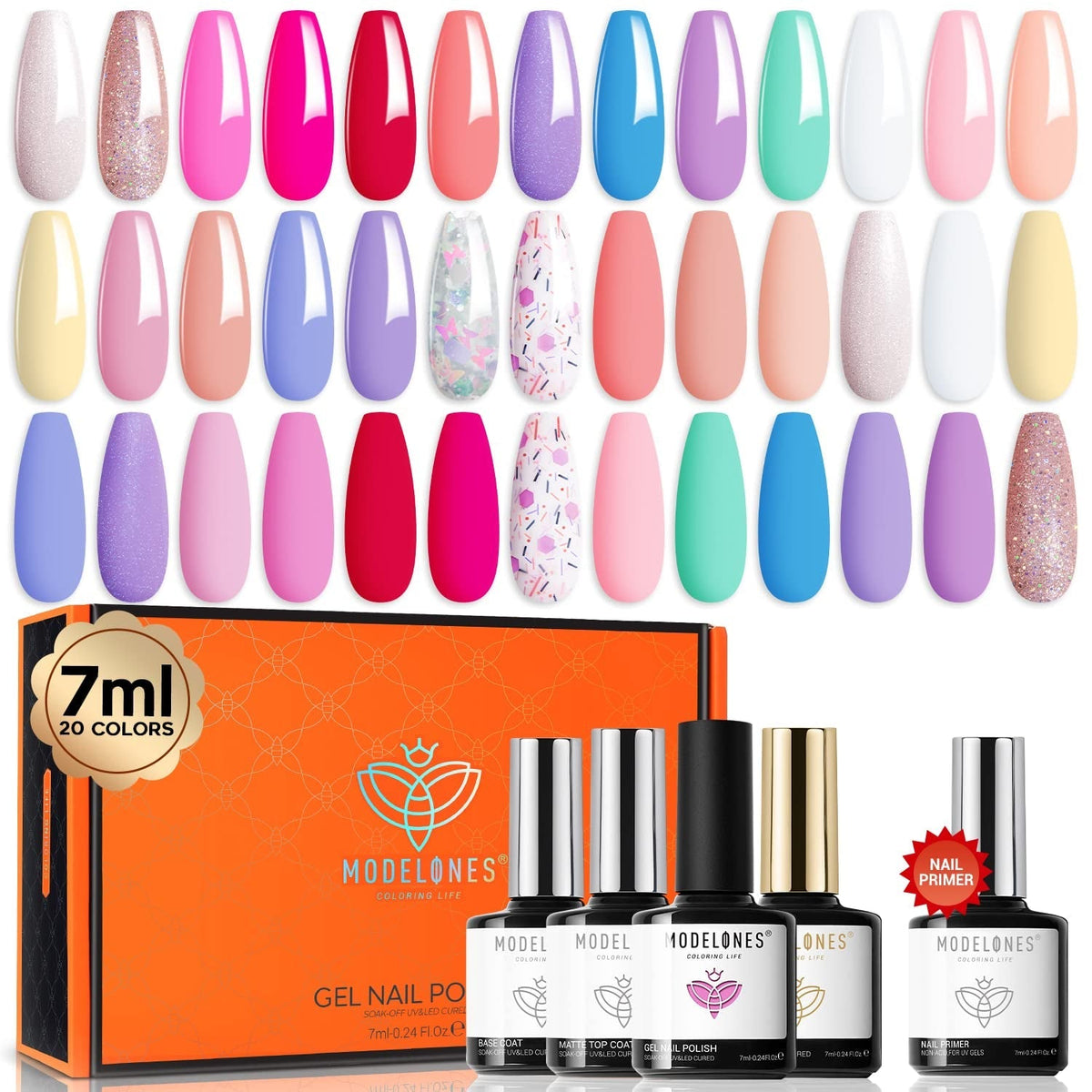 32Pcs Gel Nail Polish Set, 28 Colors 7ML Gel Polish Set with Glitter & Glossy & Matte Gel Top + Base Coat Pastel Macaron Colors, 2024 Spring Gel Polish Kit Trendy Nail Art for Women Girls