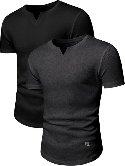 Mens Muscle T Shirts V Neck Short Sleeve Henley Shirt Hipster Longline Gym Workout Athletic Tee Shirts