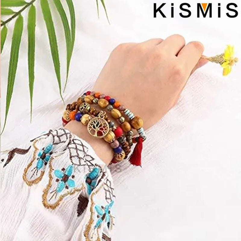KISMIS 4Pcs/Set Exquisite Fashion Bohemian Bracelet Creative Women's Jewelry Silver Jewelry Tassel Multi Layer Jewelry Bracelet Fashion Jewelry 1 or 2 Sets Optional