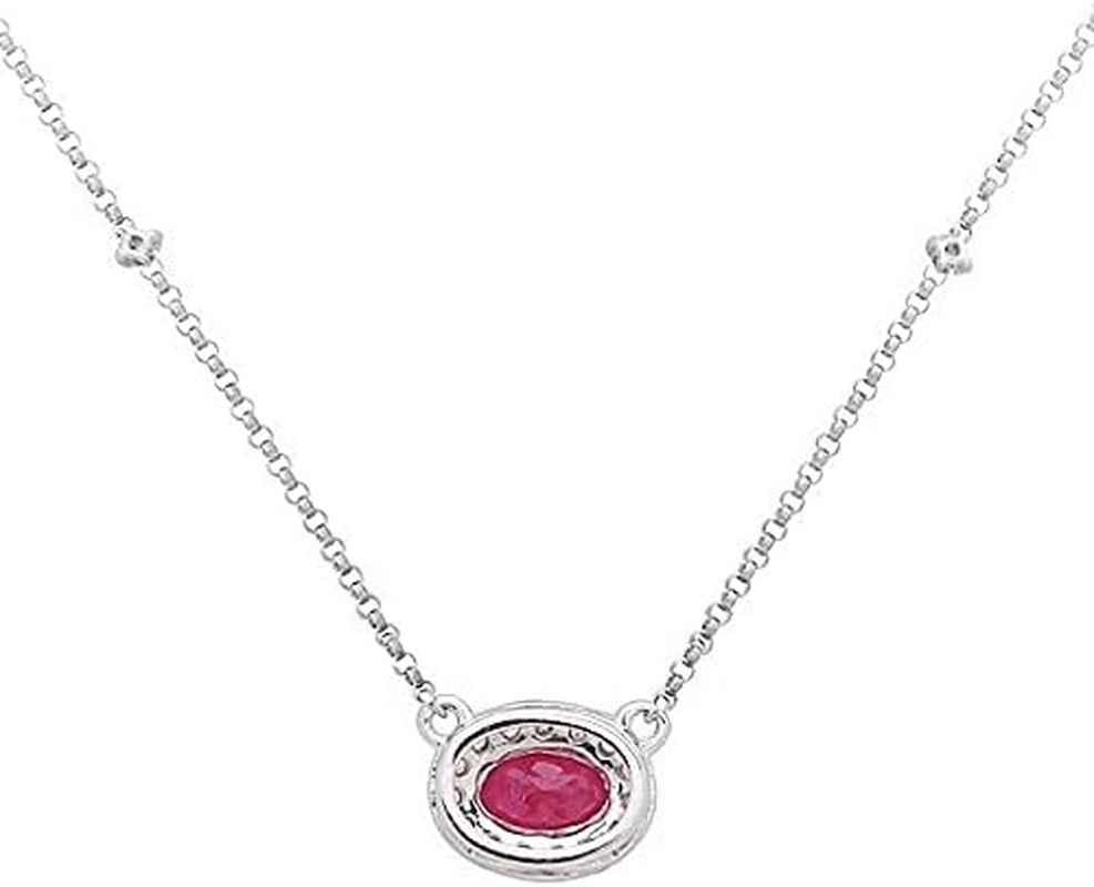 14K White Gold Natural Diamond (I1,I2) & Genuine Ruby Pendant for Women