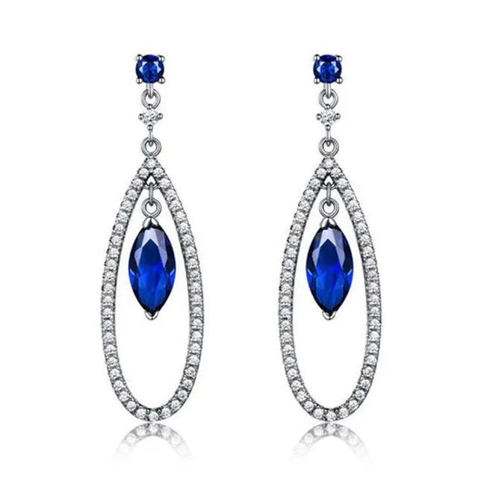 Majesty Diamonds MDS210240 Marquise Blue Nano Sapphire Halo Dangle & Drop Earrings in 0.925 White Sterling Silver