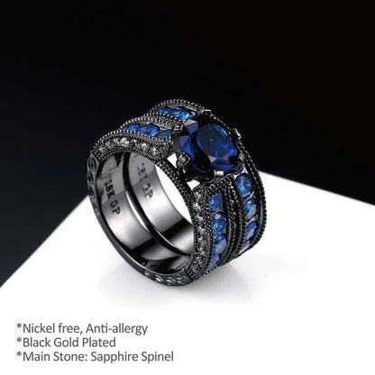 Couple Rings (2 Rings) Sz6-13 His and hers Ring 8mm Sapphire Women's Wedding Ring Sets Black Titanium steel Men's Ring Wedding Bands