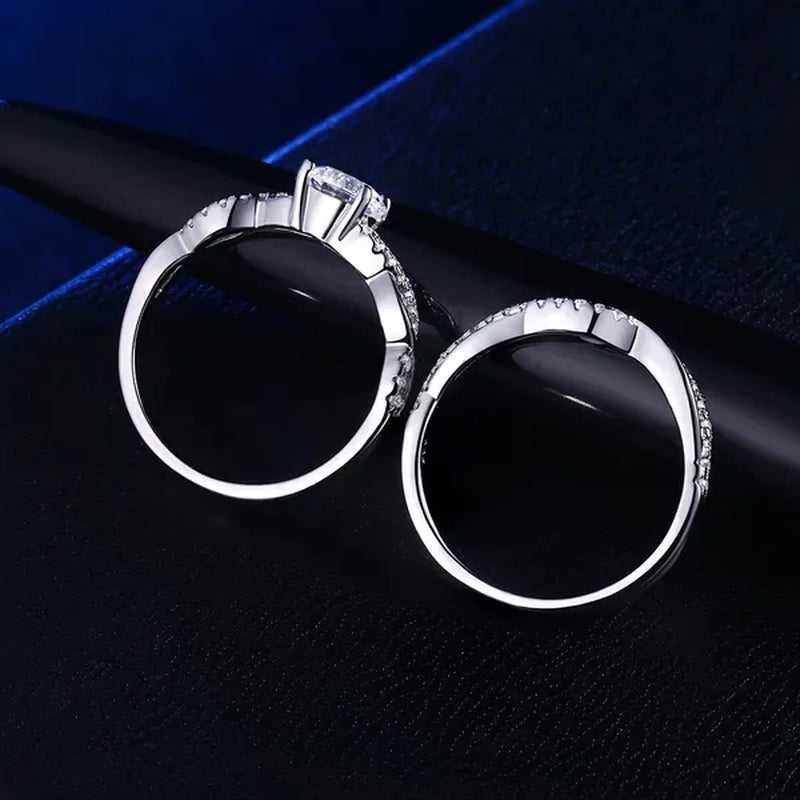 Newshe 2 Pcs 925 Sterling Silver Twist Cross Rings Wedding Engagement Ring Sets for Women AAAAA Cubic Zirconia Jewelry QR7628