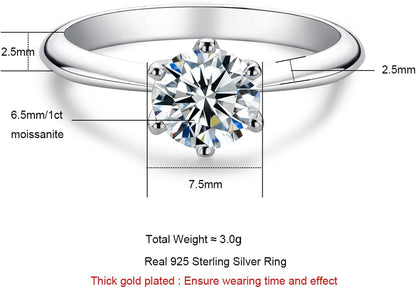 1/2/3/5CT Six Prong Solitaire Moissanite Ring, 925 Sterling Silver Ring, Gift for Wedding, Engagement and Anniversary with Certificate