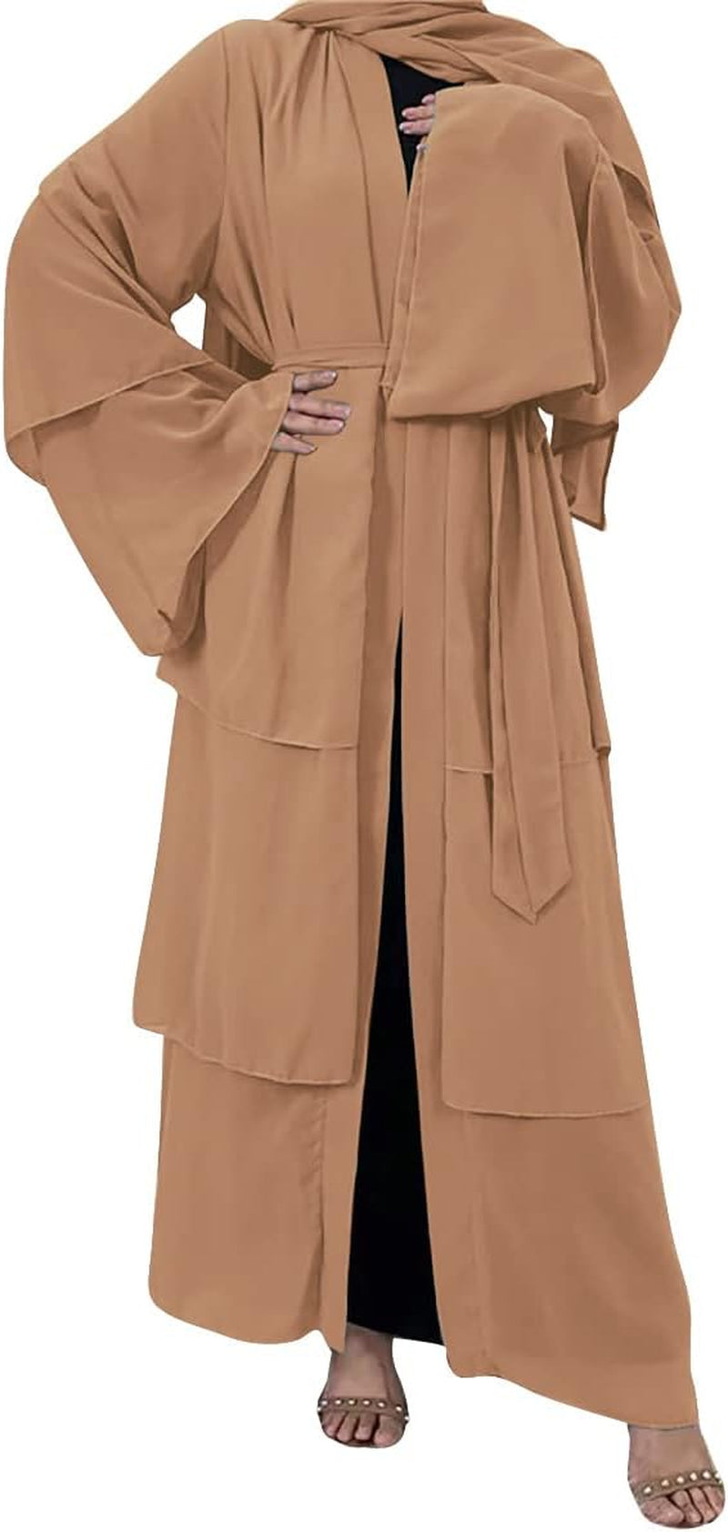Abayas for Women Muslim Dubai Dress Solid Loose Fit Long Cardigan Islamic Kaftan Robe Open Front Maxi Length