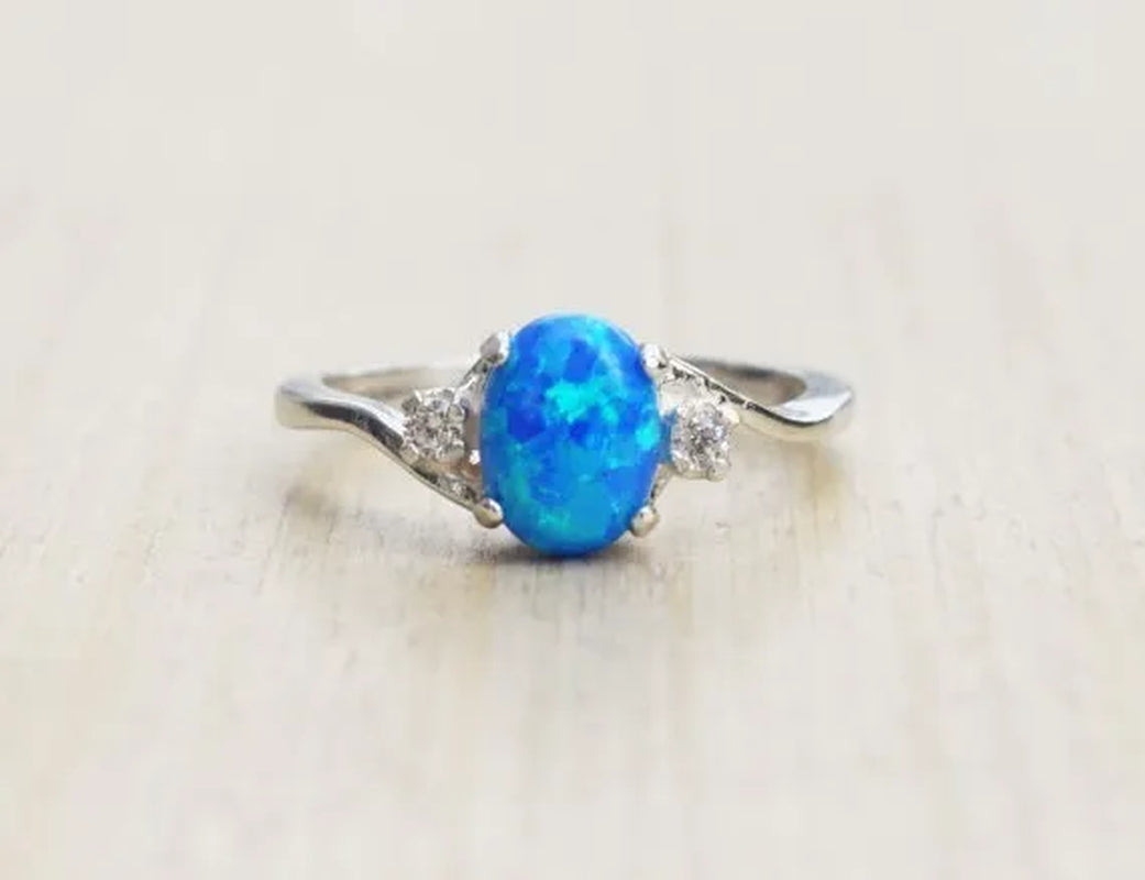 Exquisite Women wedding Jewelry Oval Cut Opal Jewelry Birthday Proposal Gift Bridal Engagement Party Band Rings Size 5 - 11