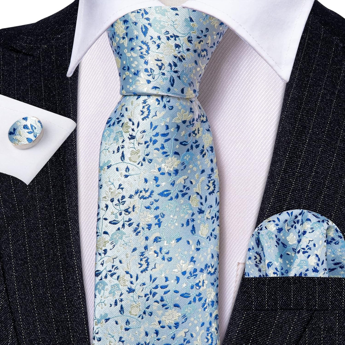 Flower Ties for Men Handkerchief Cufflinks Set Wedding Necktie Set Party